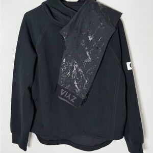 ZYIA Black Hoodie with Marble Banded Waist Leggings Set